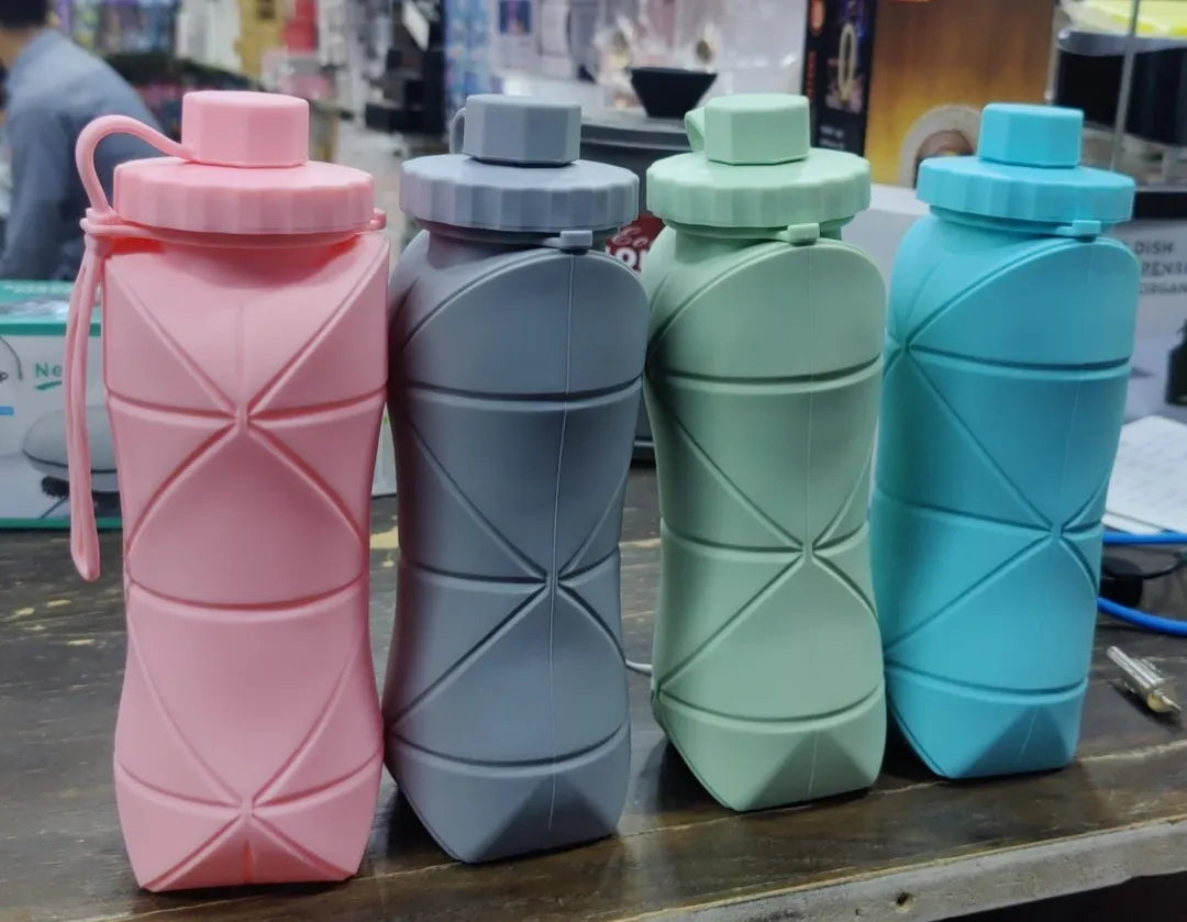 Portable Outdoor Silicone Folding Water Bottle Customized Logo Accept Reusable& Collapsible Bottle for Travel Gym Camping Hiking