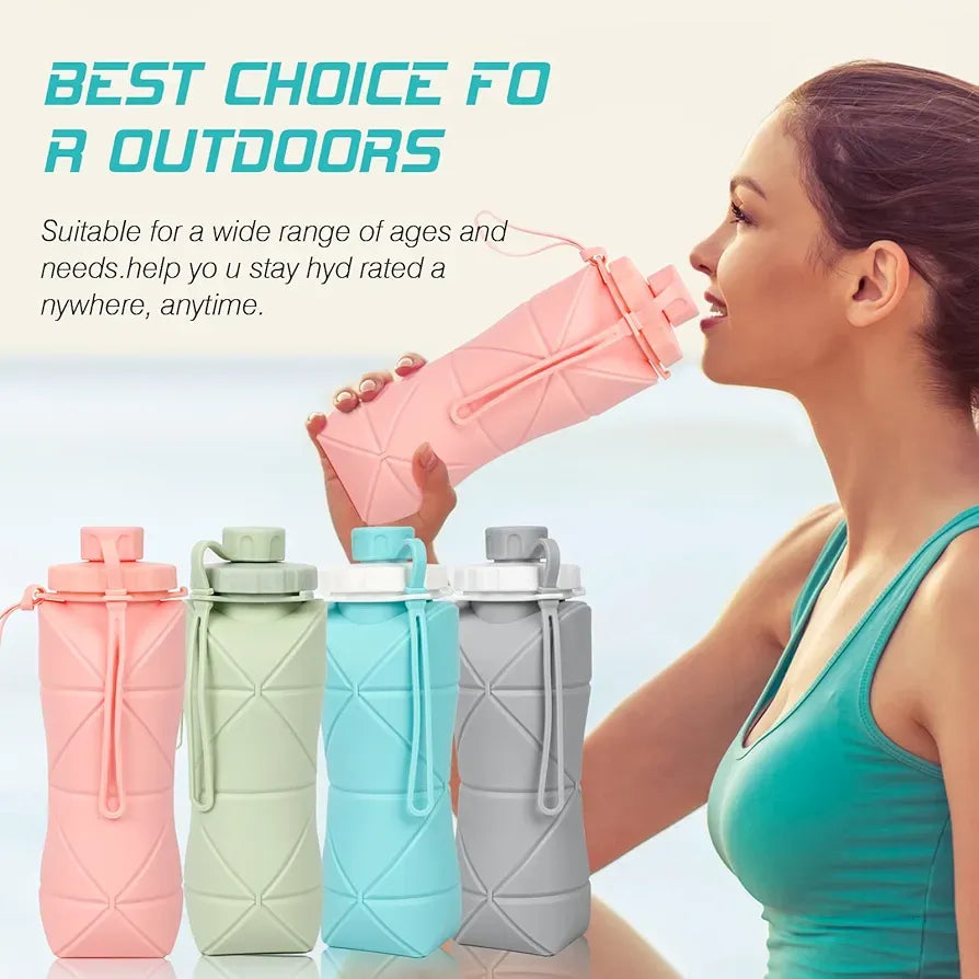 Portable Outdoor Silicone Folding Water Bottle Customized Logo Accept Reusable& Collapsible Bottle for Travel Gym Camping Hiking
