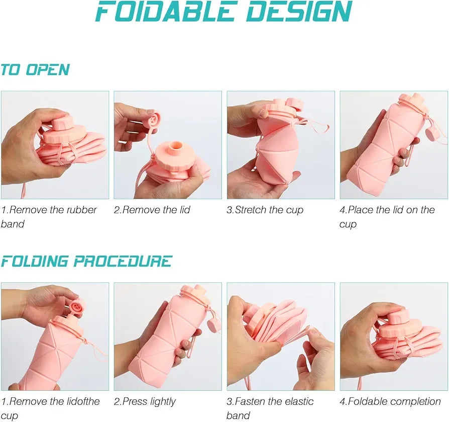 Portable Outdoor Silicone Folding Water Bottle Customized Logo Accept Reusable& Collapsible Bottle for Travel Gym Camping Hiking