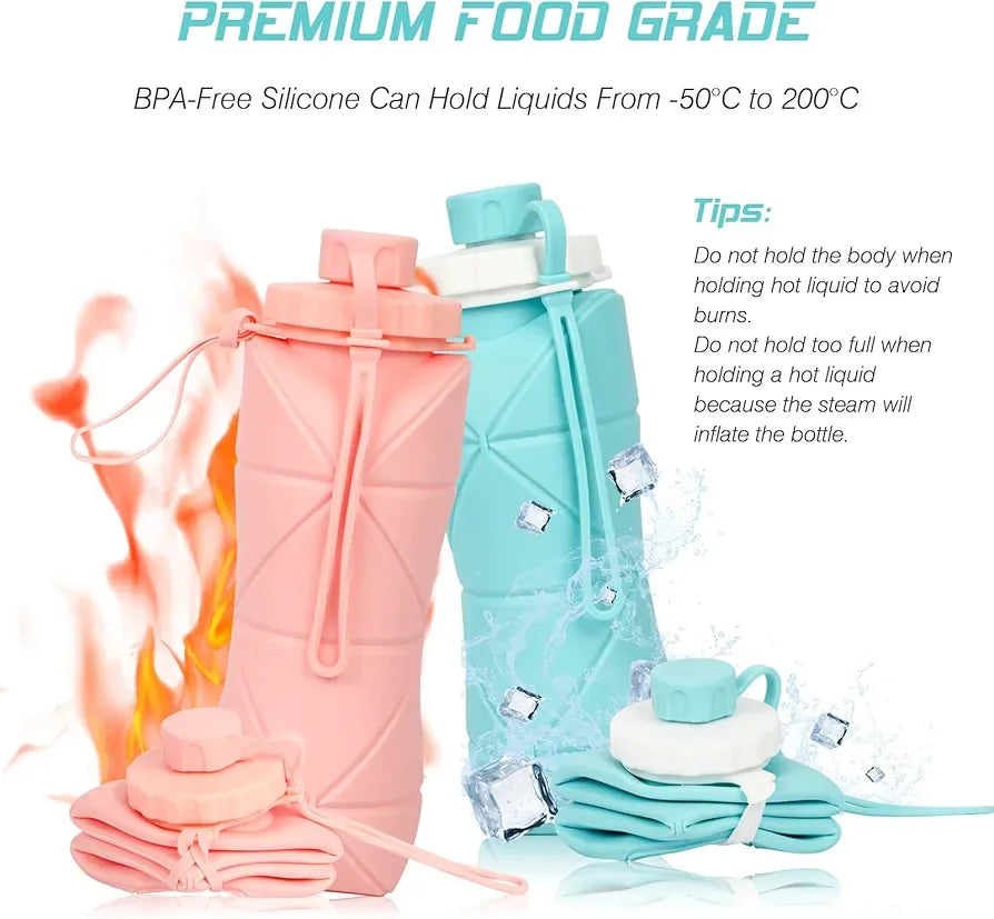 Portable Outdoor Silicone Folding Water Bottle Customized Logo Accept Reusable& Collapsible Bottle for Travel Gym Camping Hiking
